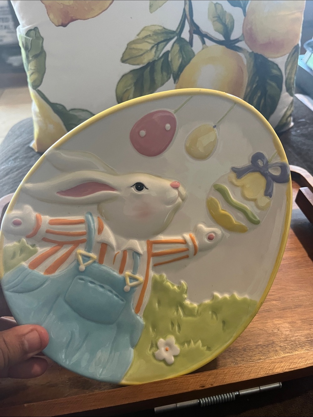 Set of 5 Pier 1 Pastel Bunny Easter Decorative Plate - Yellow, Blue, Pink, Green